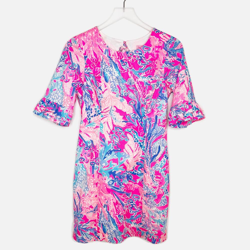 Lilly Pulitzer Dress Size 0 Light Pascha Pink Aquadesiac Fiesta Stretch Tropical - Picture 2 of 13